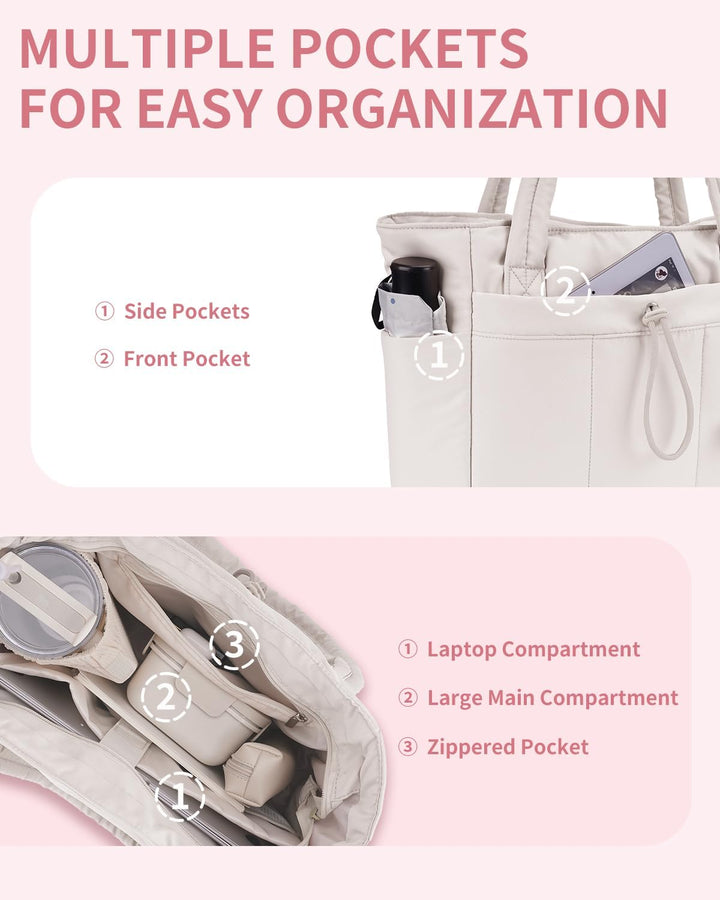 Bolso tote acolchado con portavasos y compartimento para portátil para viajes y trabajo