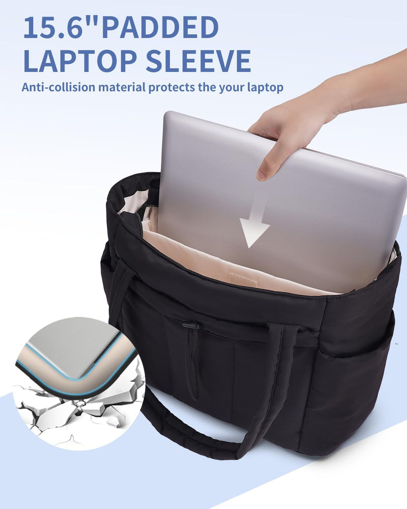 Bolso tote acolchado con portavasos y compartimento para portátil para viajes y trabajo