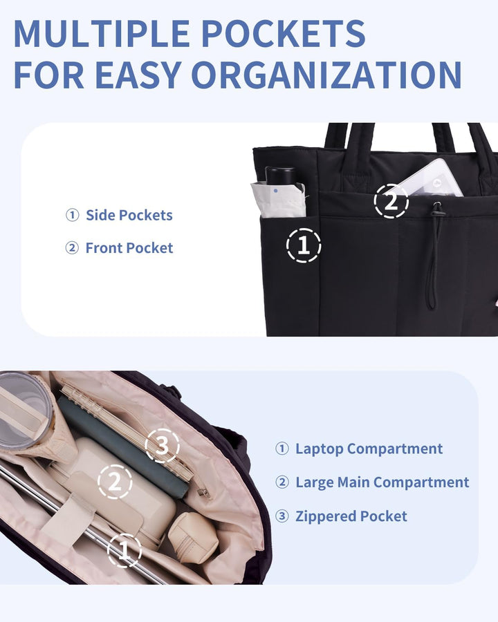 Bolso tote acolchado con portavasos y compartimento para portátil para viajes y trabajo