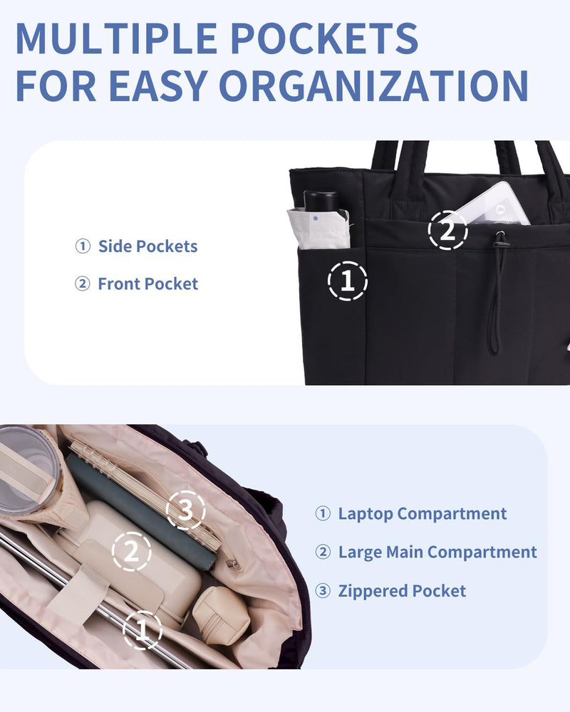 Bolso tote acolchado con portavasos y compartimento para portátil para viajes y trabajo