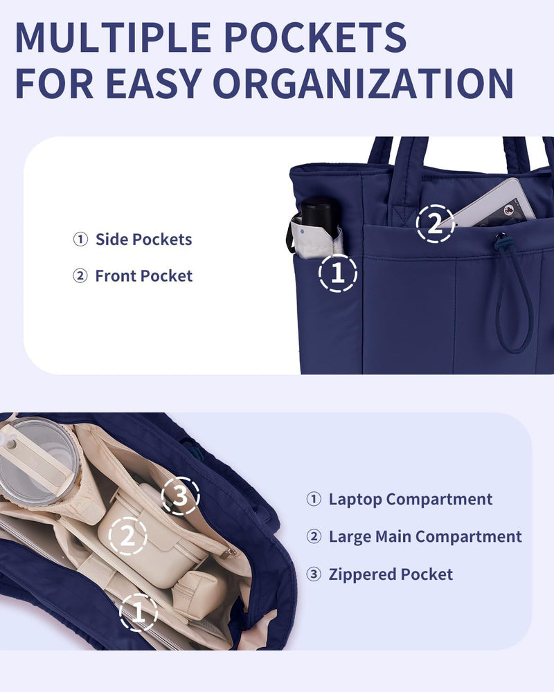 Bolso tote acolchado con portavasos y compartimento para portátil para viajes y trabajo