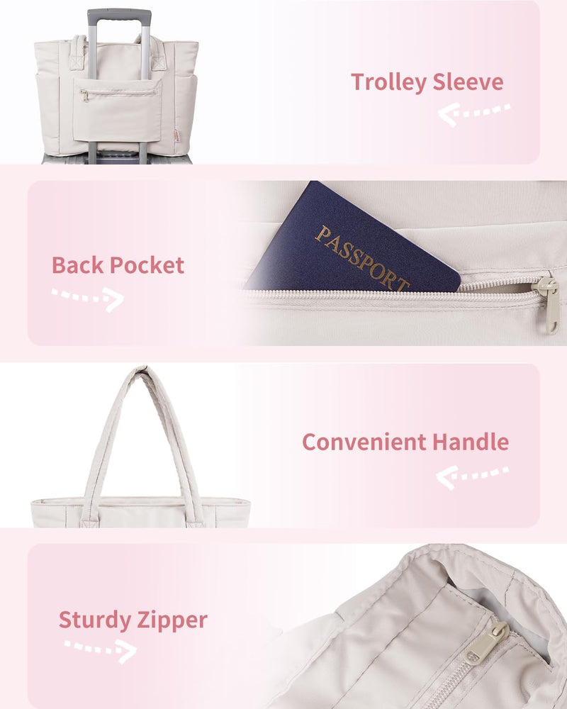 Bolso tote acolchado con portavasos y compartimento para portátil para viajes y trabajo