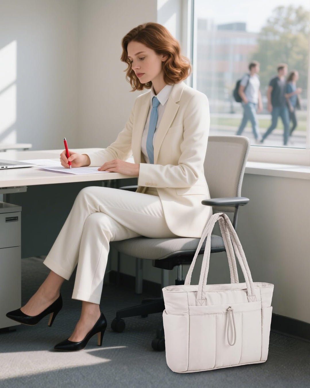 Bolso tote acolchado con portavasos y compartimento para portátil para viajes y trabajo