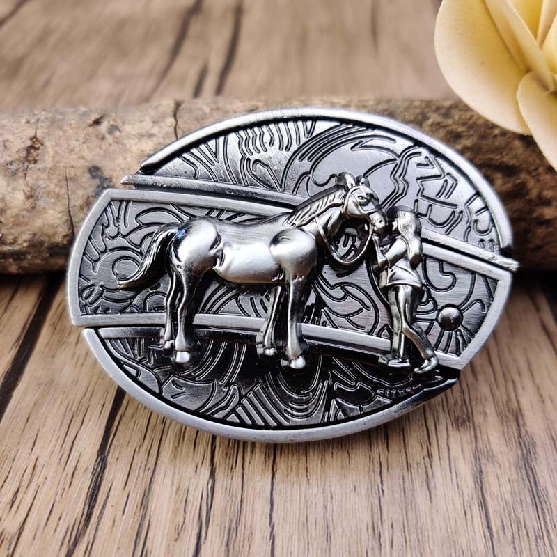 Oval Bull Skull Belt Buckle with Hidden Knife 21