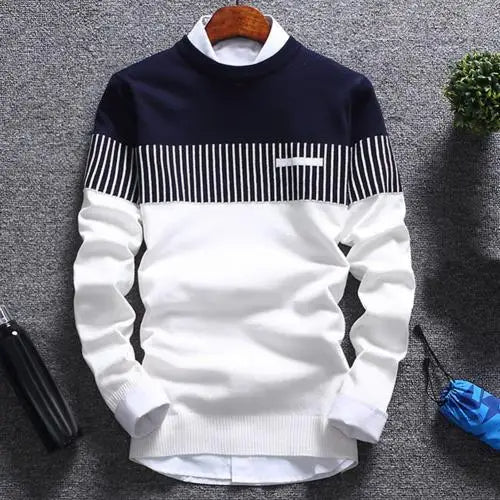 Men's knitted sweater with stripes and colour block design – Matteo