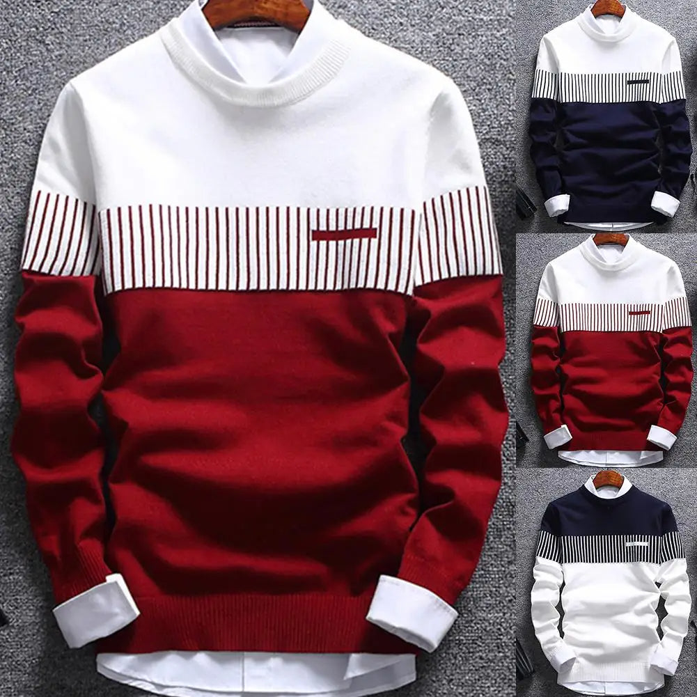 Men's knitted sweater with stripes and colour block design – Matteo