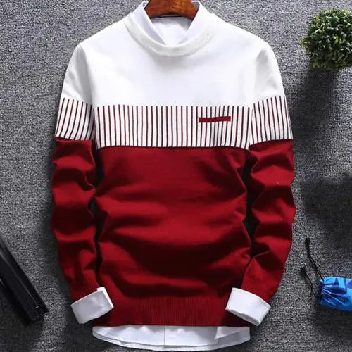 Men's knitted sweater with stripes and colour block design – Matteo