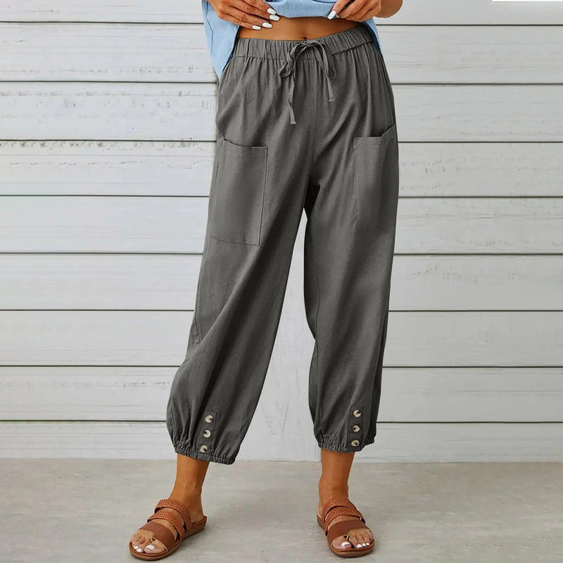 Leichte Sommer-Leinenhose mit Kordelzug & weitem Schnitt – Mira