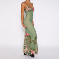 Floral Summer Maxi Dress with V-Neck and Spaghetti Straps - Alina