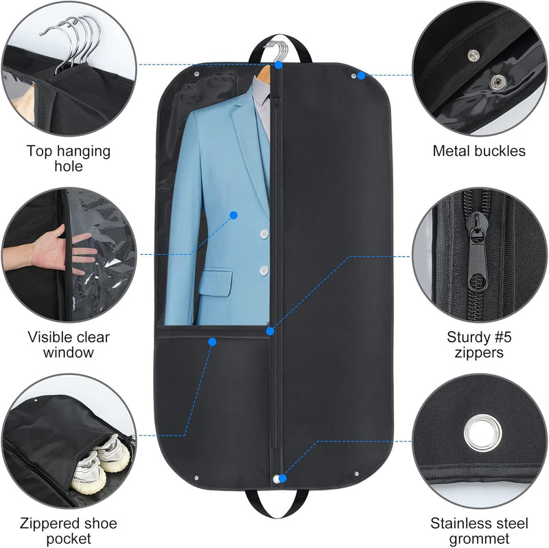 Bolsa de ropa Oxford impermeable – Funda para traje con pliegue lateral y bolsillos (Compra 1, Obtén 1 GRATIS)