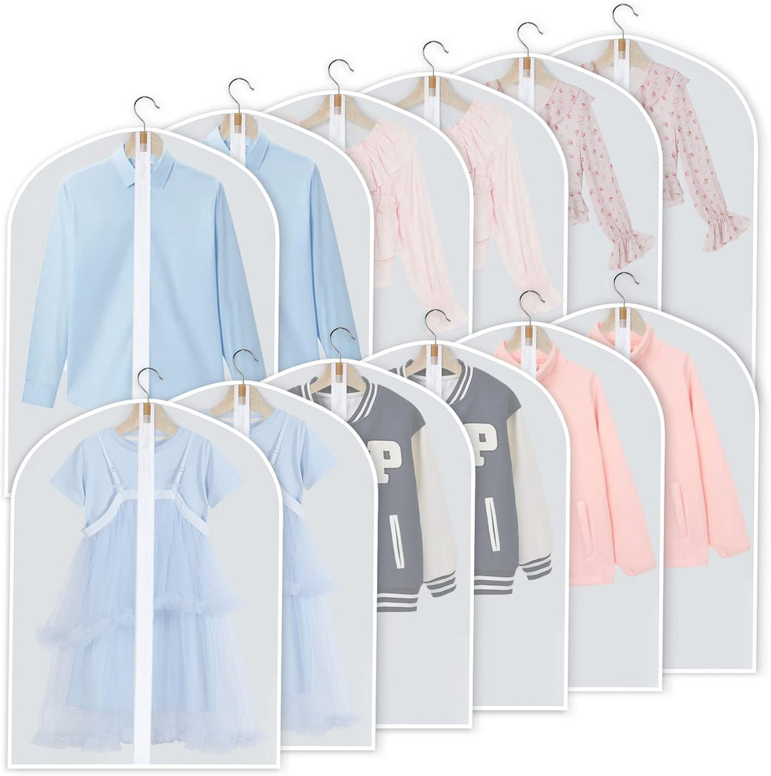 PEVA Garment Bag Set – 12-Pack Hanging Clothes Covers in 3 Sizes (Buy 1, Get 1 FREE)