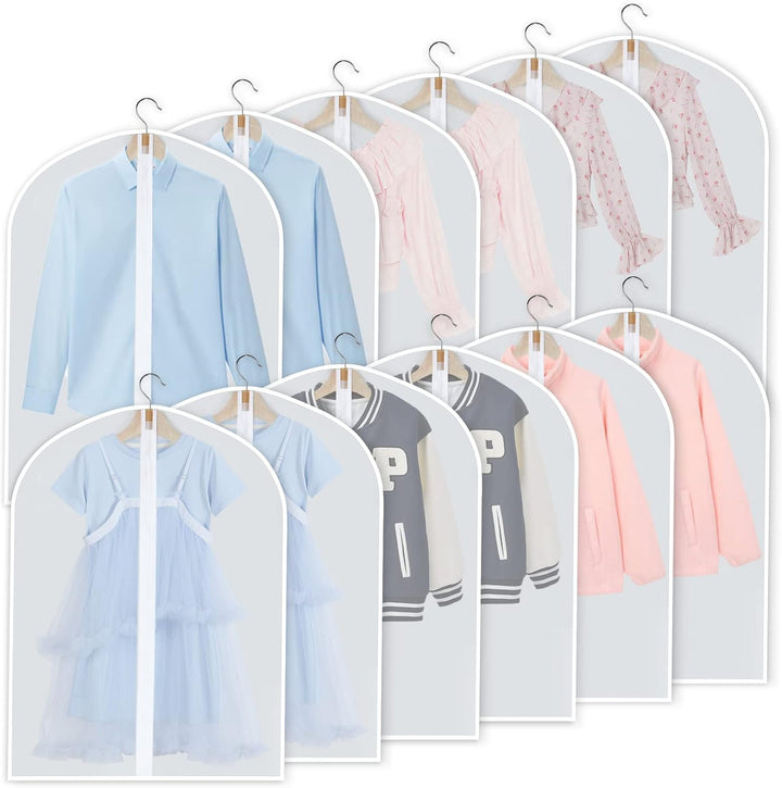 PEVA Garment Bag Set – 12-Pack Hanging Clothes Covers in 3 Sizes (Buy 1, Get 1 FREE)