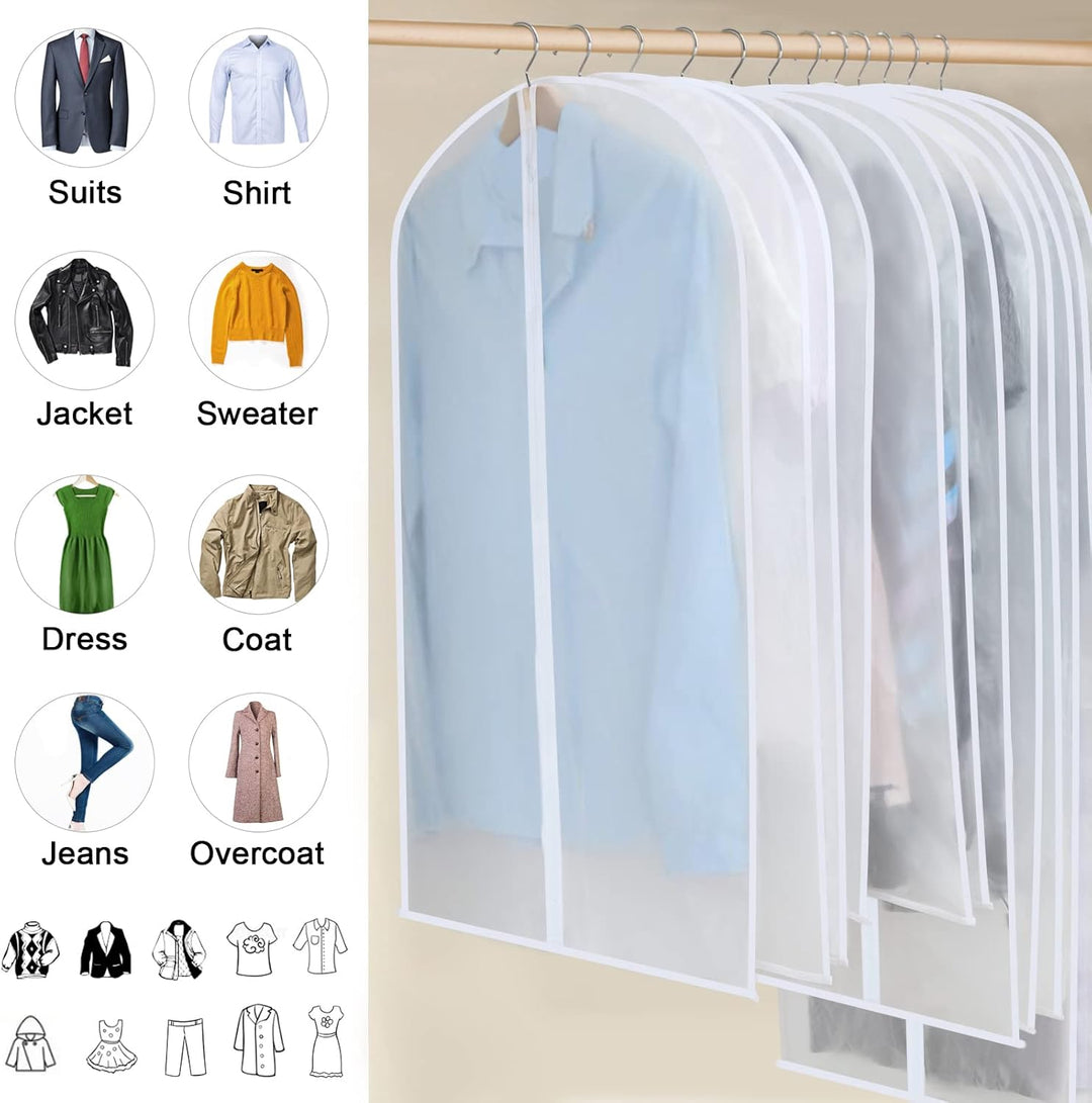 PEVA Garment Bag Set – 12-Pack Hanging Clothes Covers in 3 Sizes (Buy 1, Get 1 FREE)