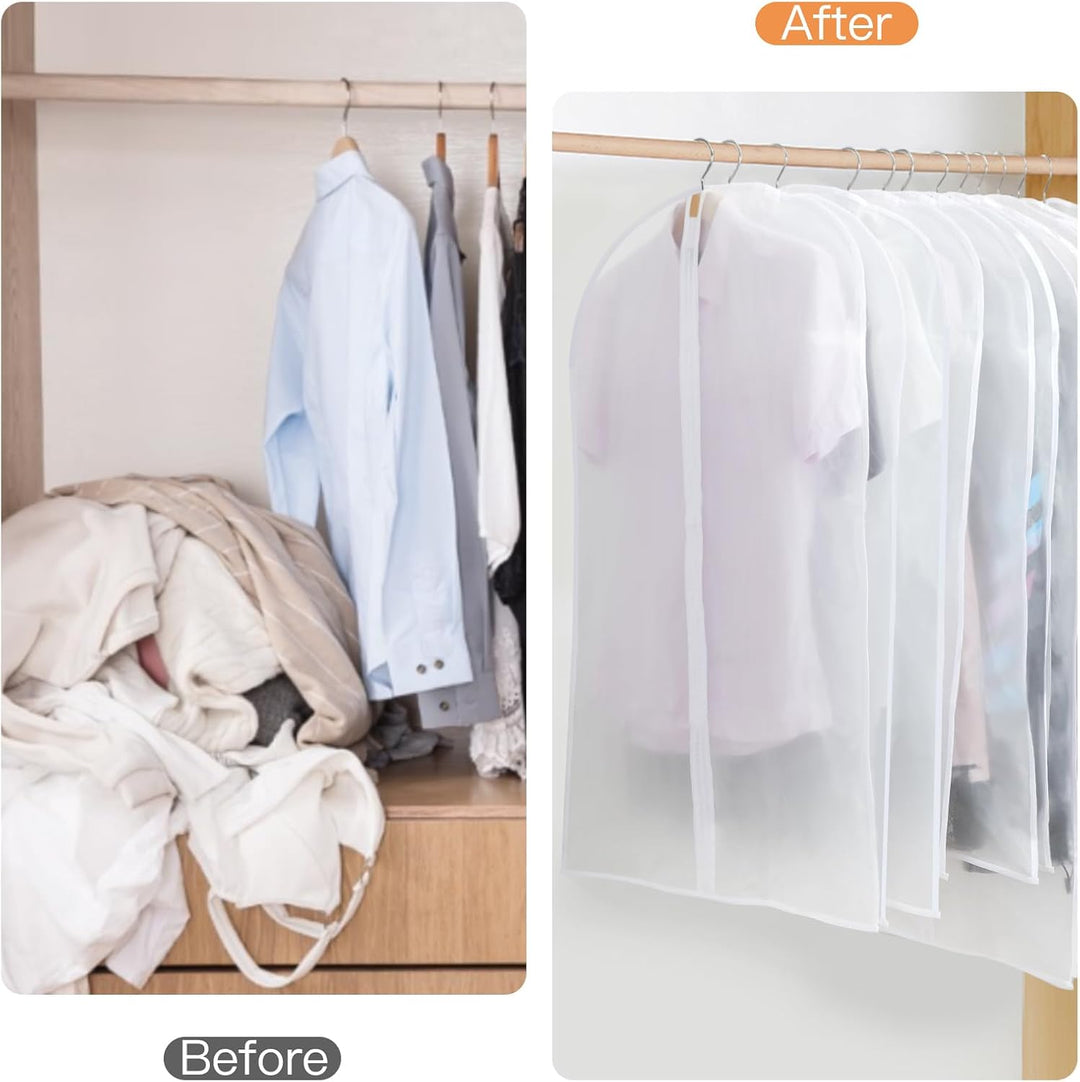 PEVA Garment Bag Set – 12-Pack Hanging Clothes Covers in 3 Sizes (Buy 1, Get 1 FREE)