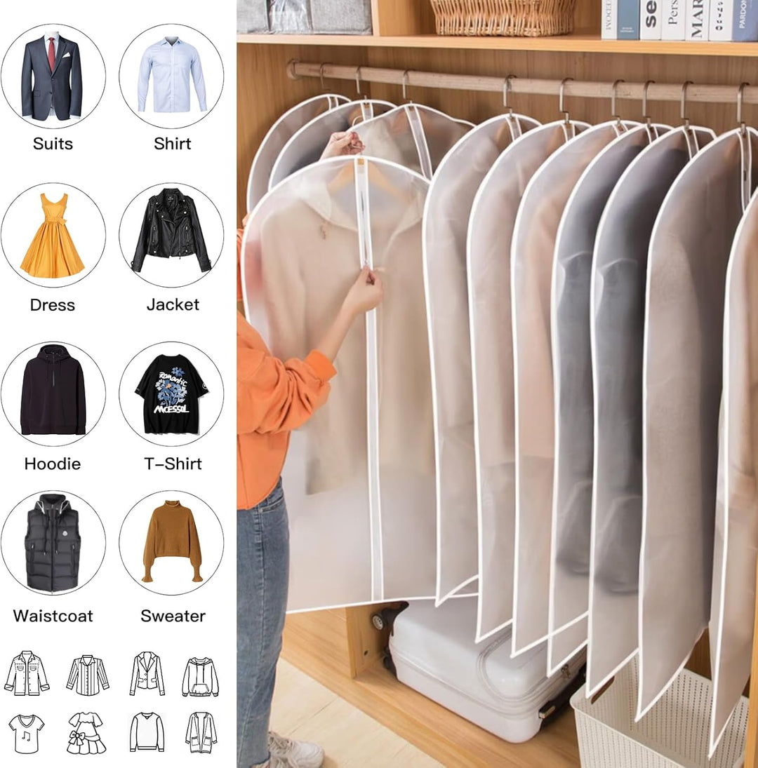 PEVA Garment Bag Set – 12-Pack Hanging Clothes Covers in 3 Sizes (Buy 1, Get 1 FREE)