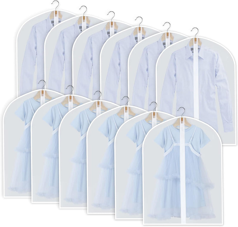PEVA Garment Bag Set – 12-Pack Hanging Clothes Covers in 3 Sizes (Buy 1, Get 1 FREE)