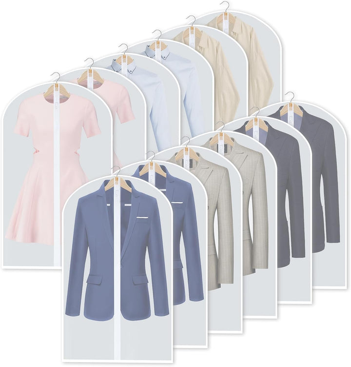 PEVA Garment Bag Set – 12-Pack Hanging Clothes Covers in 3 Sizes (Buy 1, Get 1 FREE)