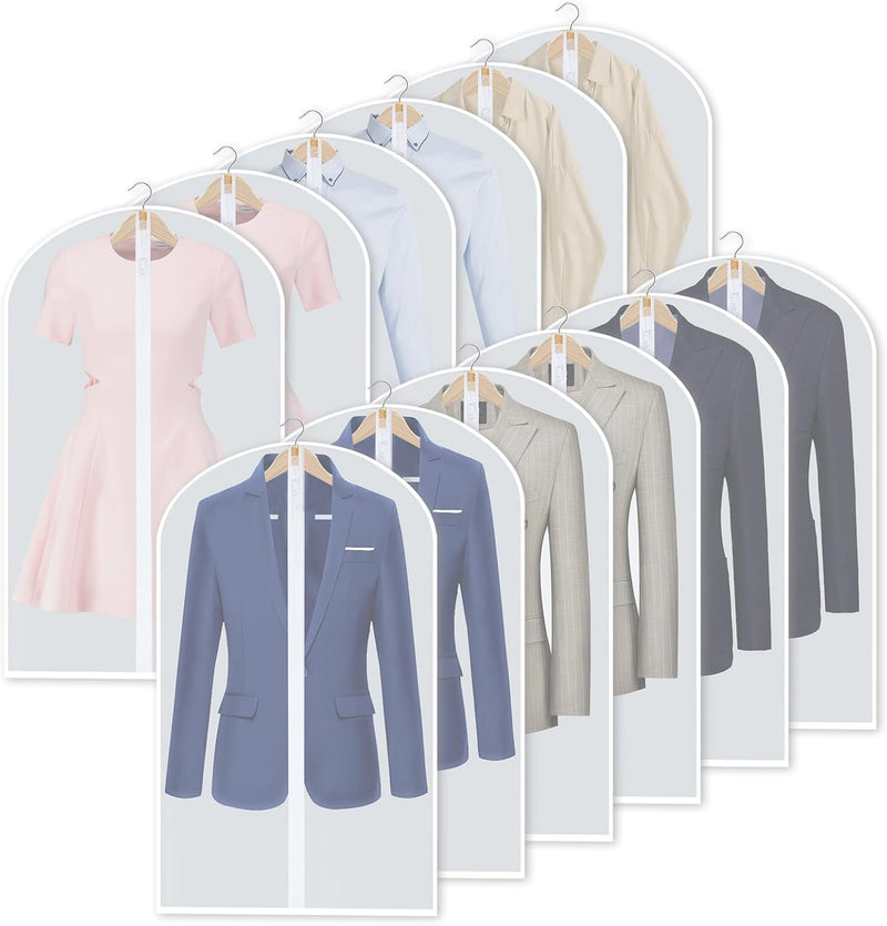 PEVA Garment Bag Set – 12-Pack Hanging Clothes Covers in 3 Sizes (Buy 1, Get 1 FREE)