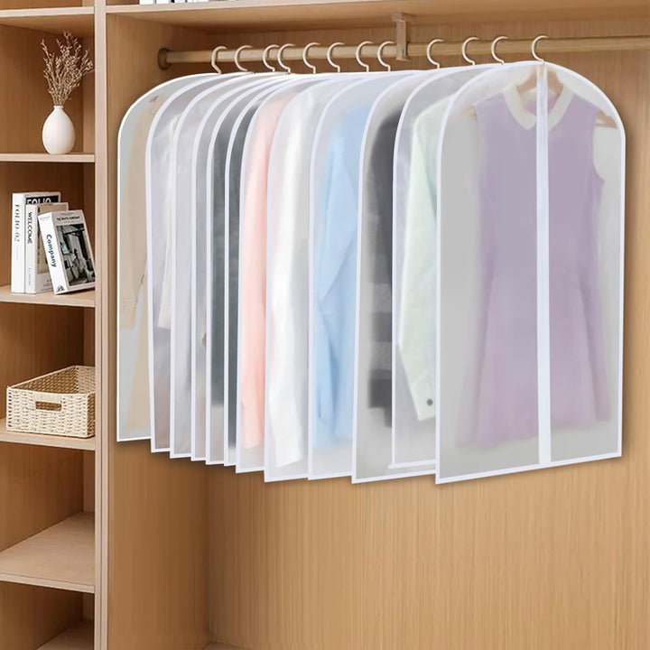 PEVA Garment Bag Set – 12-Pack Hanging Clothes Covers in 3 Sizes (Buy 1, Get 1 FREE)