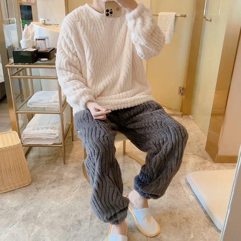 Korallen-Fleece-Pyjama | Bequemer und warmer Pyjama für Herren