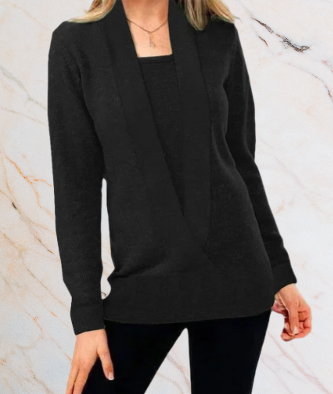 Dovilyn - Well-fitting Sweater with Deep V Neckline and Tube-shaped Design