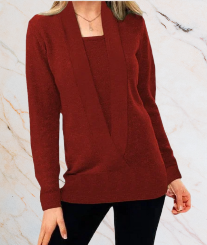 Dovilyn - Well-fitting Sweater with Deep V Neckline and Tube-shaped Design