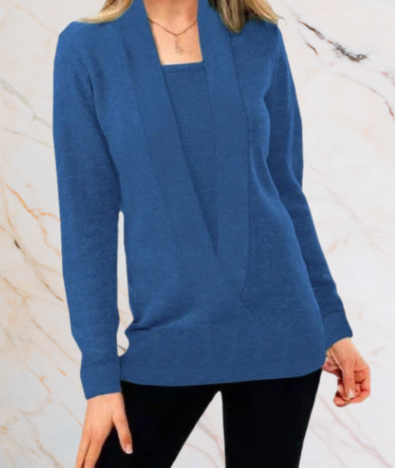Dovilyn - Well-fitting Sweater with Deep V Neckline and Tube-shaped Design
