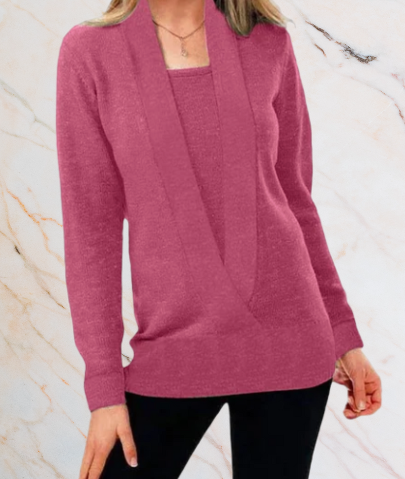 Dovilyn - Well-fitting Sweater with Deep V Neckline and Tube-shaped Design