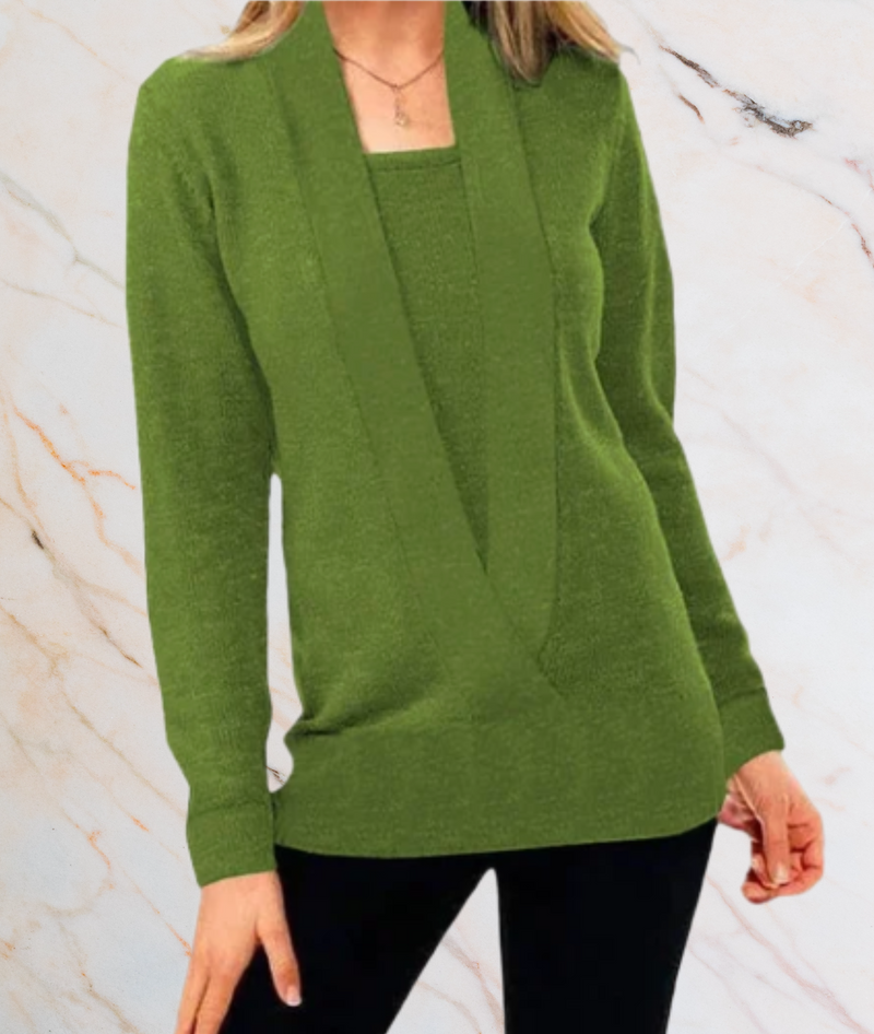 Dovilyn - Well-fitting Sweater with Deep V Neckline and Tube-shaped Design