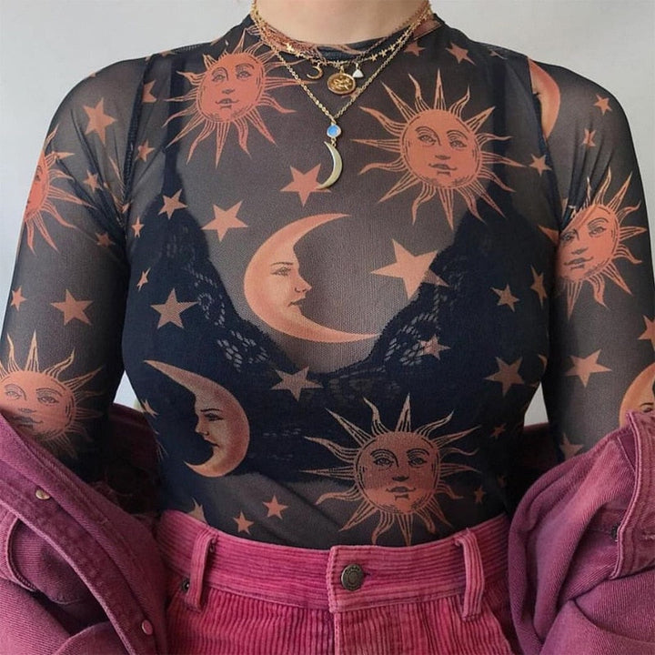 Moonvibe Pullover | Pullover mit transparentem Mesh und besonderem Muster