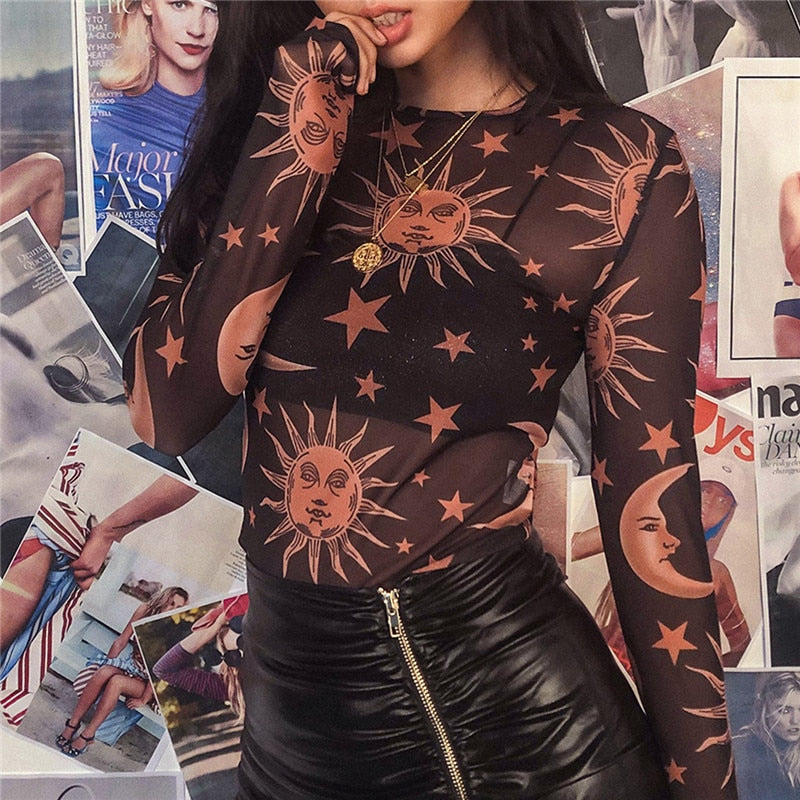 Moonvibe Pullover | Pullover mit transparentem Mesh und besonderem Muster