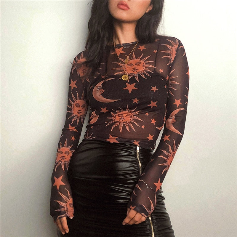 Moonvibe Pullover | Pullover mit transparentem Mesh und besonderem Muster