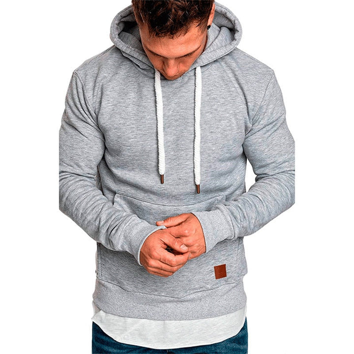 Casual hoodie for men – with kangaroo pocket and white drawstring