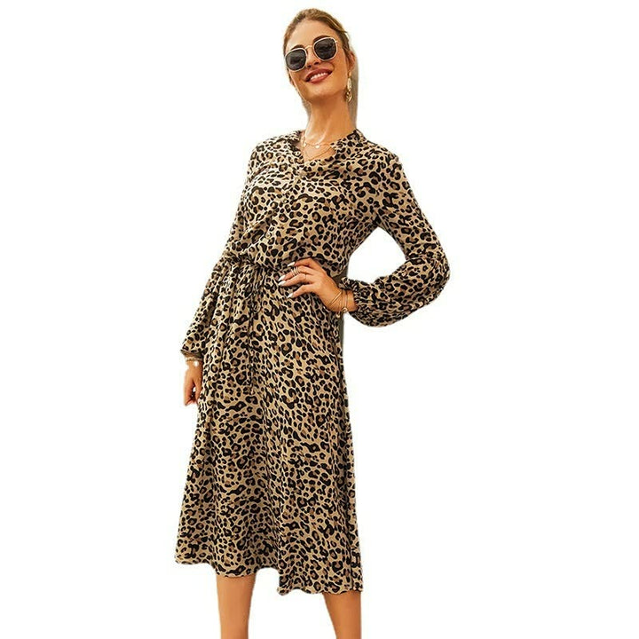 Elegancy | Langärmeliges Kleid mit Leopardenmuster - Fiadora