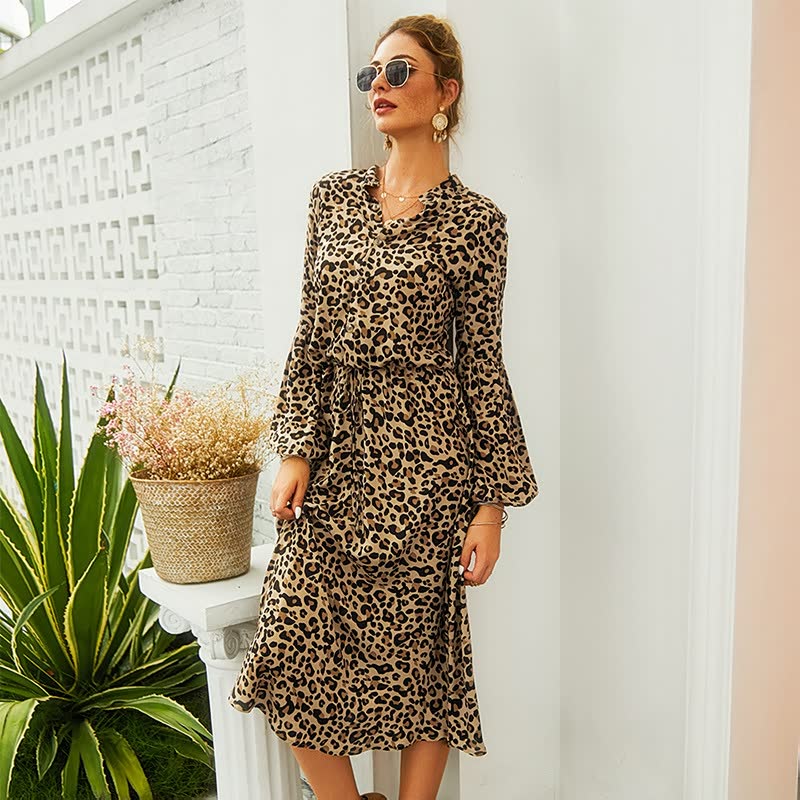 Elegancy | Langärmeliges Kleid mit Leopardenmuster - Fiadora