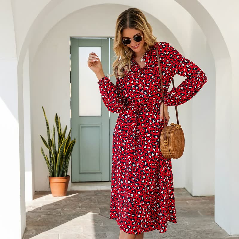 Elegancy | Langärmeliges Kleid mit Leopardenmuster - Fiadora