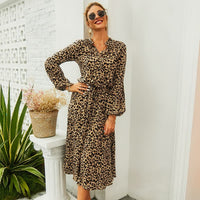 Elegancy | Langärmeliges Kleid mit Leopardenmuster - Fiadora