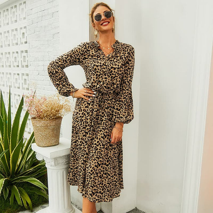 Elegancy | Langärmeliges Kleid mit Leopardenmuster - Fiadora
